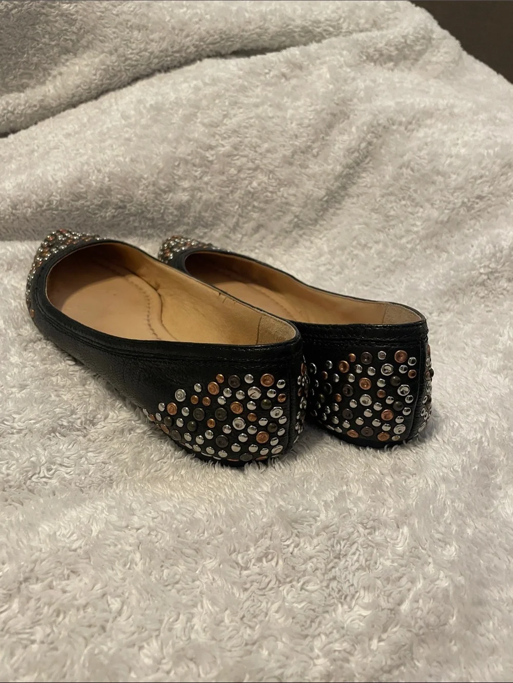 Frye Black Pointed Toe Studded Flats